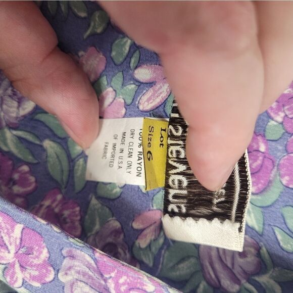 VINTAGE 70s dress blue floral puff sleeve button back rayon S - Picture 7 of 10